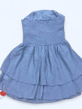 Cider Blue Strapless Smocked Mini Dress